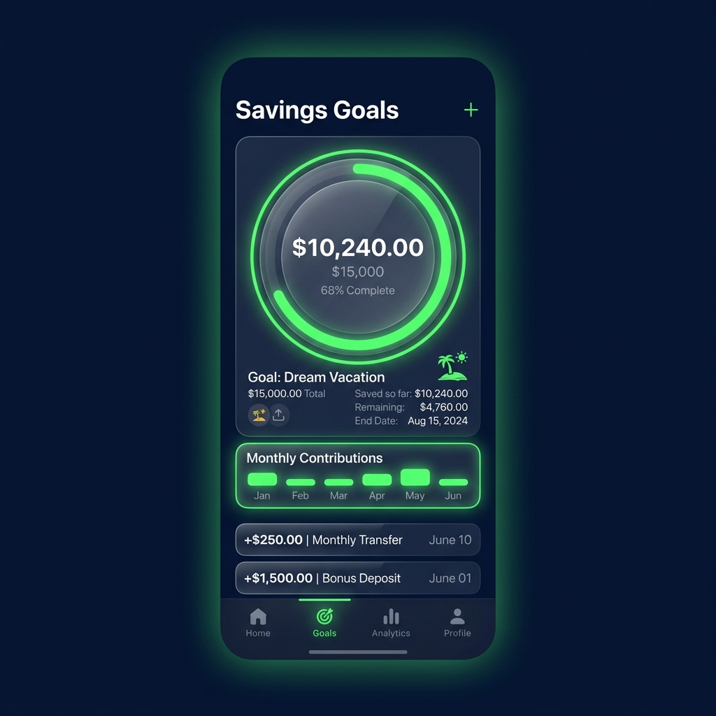 Interface do App MetaCerta mostrando o progresso de uma meta de poupança